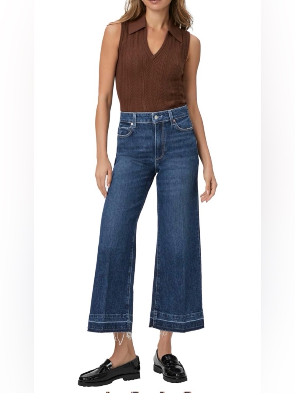 Paige Wide Leg Crop Women's Jeans in Dark Blue size 16/34